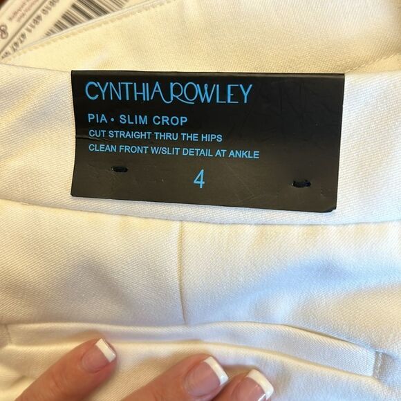 Cynthia Rowley white slim cropped pants with slit detail at ankle Size 4 New - Picture 8 of 10